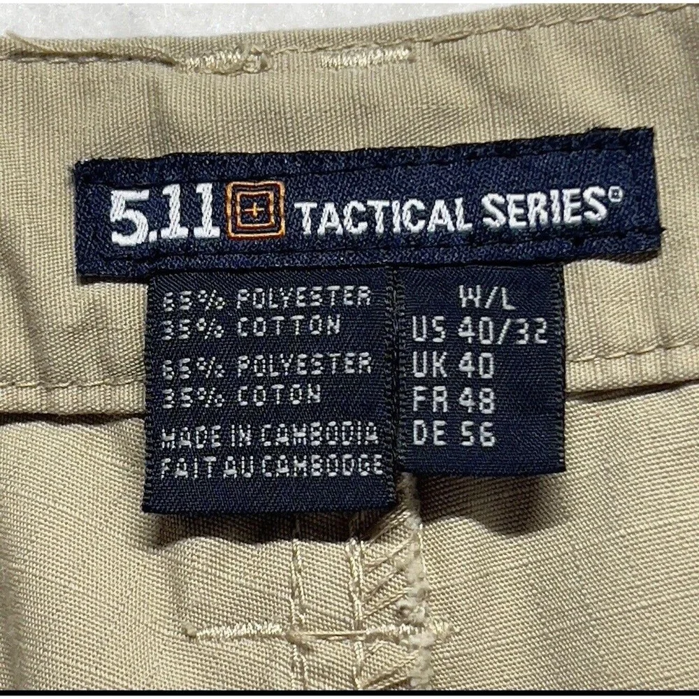 5.11 Tactical Series Pant Mens 40(38)x32 Khaki Tan‎ RipStop Cargo Elastic Waist